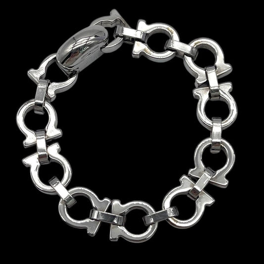Salvatore Ferragamo Silver Tone Metal Gancini Chain Bracelet L 18.5cm 7.3in