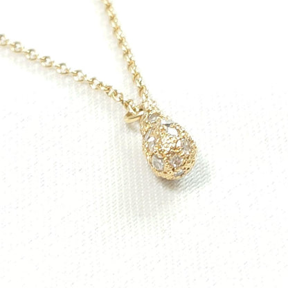 Tiffany & Co K18YG Yellow Gold Pave Diamond Teardrop Necklace Pendant 40cm 15.7"