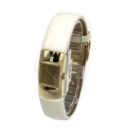 Vintage Christian Dior D102-150 Quartz Wristwatch Gold Plated White Leather Band