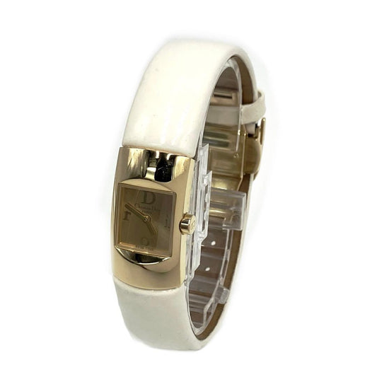 Vintage Christian Dior D102-150 Quartz Wristwatch Gold Plated White Leather Band
