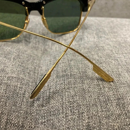 Auth Jacques Marie Mage Apache JMMAH01 Browline Sunglasses Used Gold Black Frame