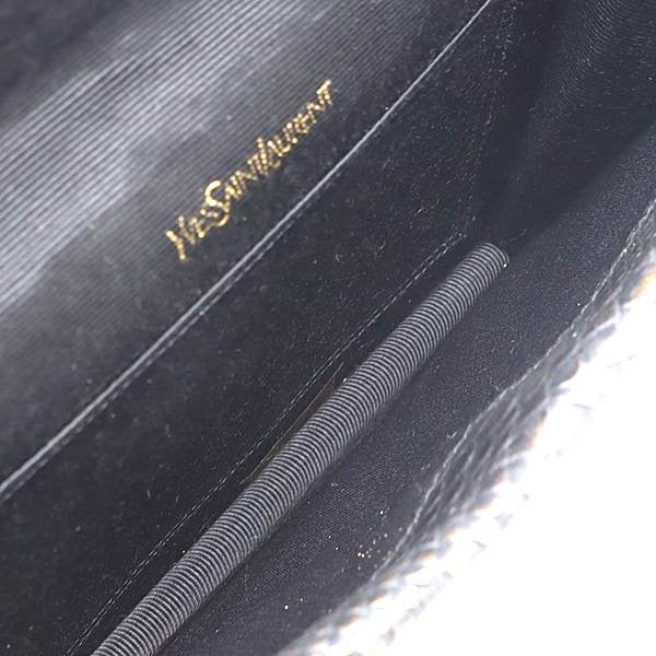YSL Yves Saint Laurent Clutch Bag Black Exotic Leather Vintage Auth 5.7x8.1"