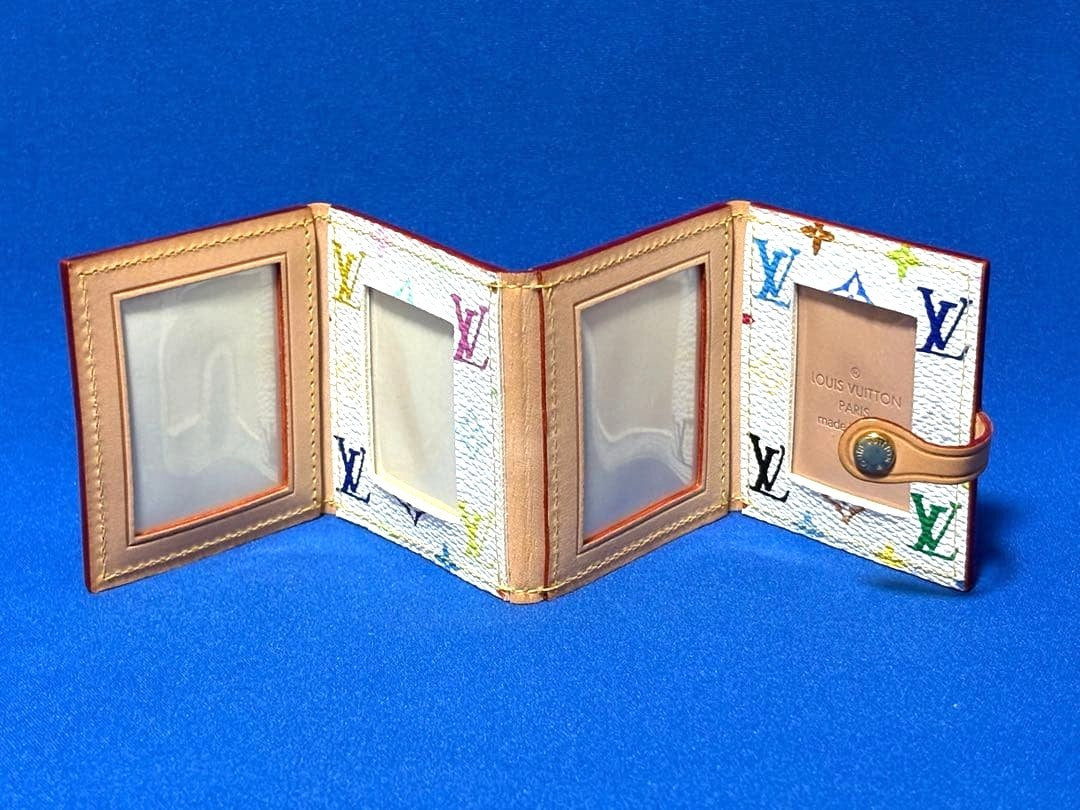 Louis Vuitton Monogram Multicolor Porto Photo 4 Volet Photo Case White 2.6" Used