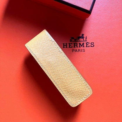 Hermes Auth Leather Lipstick Case Yellow Small Accessory With Box Used