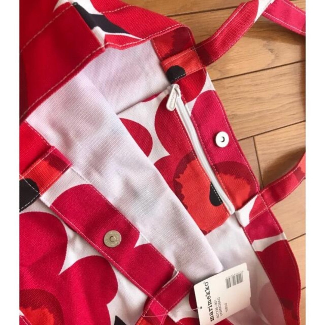 Marimekko Floral Canvas Red Tote Bag Big 50x36 cm 19.7x14.2" New