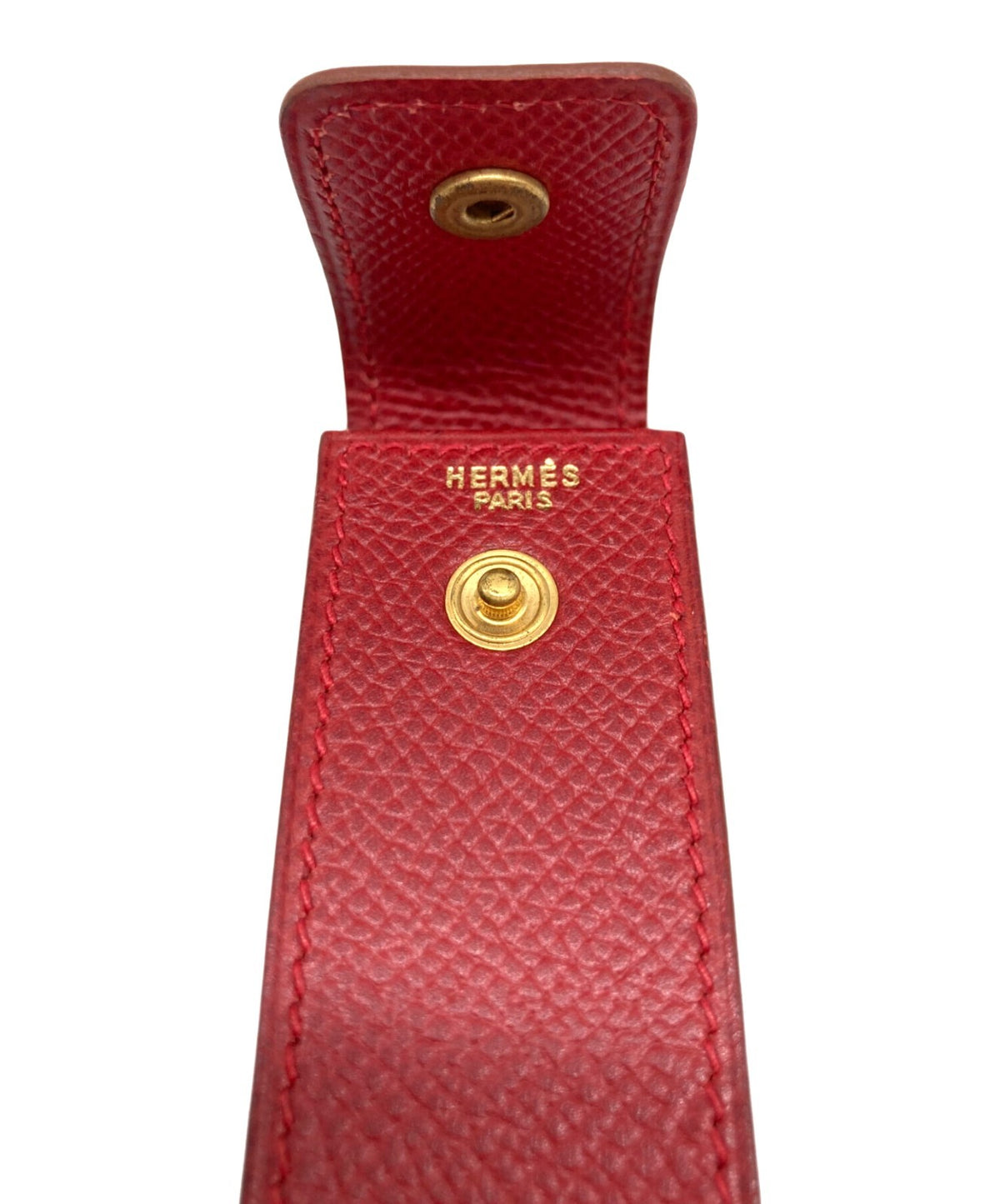 HERMES Serie Button Leather Case Pen Lighter Holder Red Calfskin Gold HW France