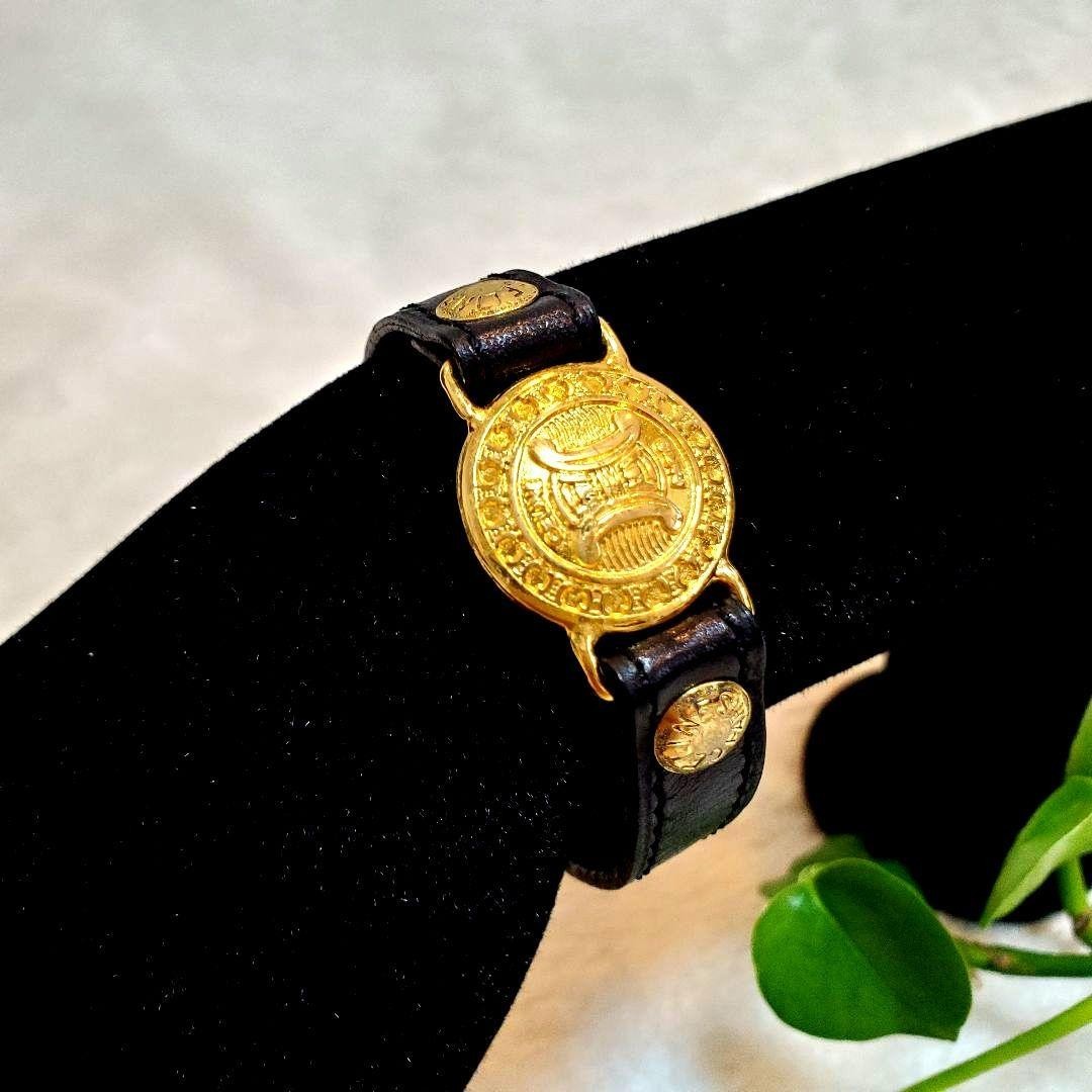 Celine Leather Bracelet Bangle Gold Hardware L 21cm 8.2in Excellent