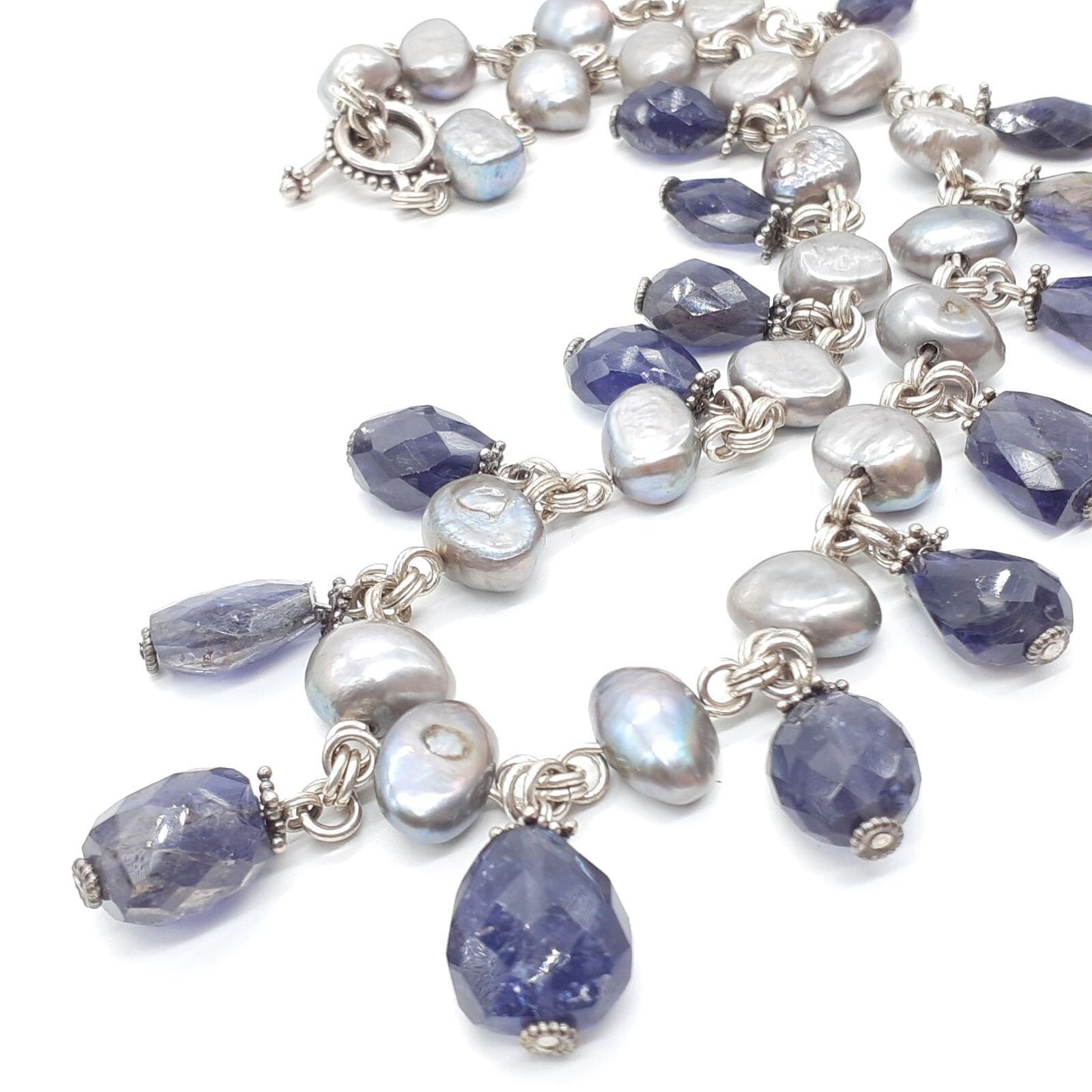 Stephen Dweck Black Pearl Amethyst Sterling Silver 925 Necklace L 16" Toggle