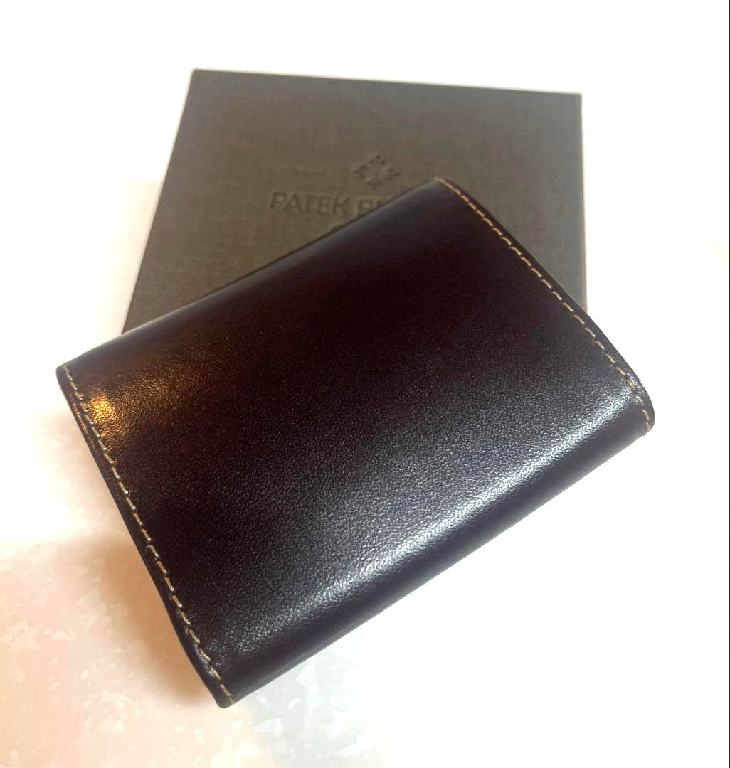 PATEK PHILIPPE Dark Brown Leather Coin Case Purse Novelty Small Wallet 8.5cm
