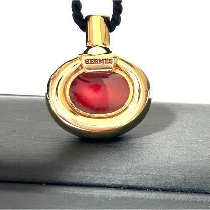 HERMES Paris Perfume Bottle Pendant Necklace Gold Bordeaux 27.6in Auth France