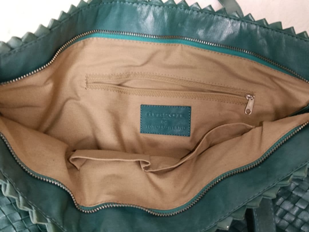 Dragon Tomorrowland Auth Woven Leather Tote Bag Green 33x25x12 cm 13.0x9.8x4.7"