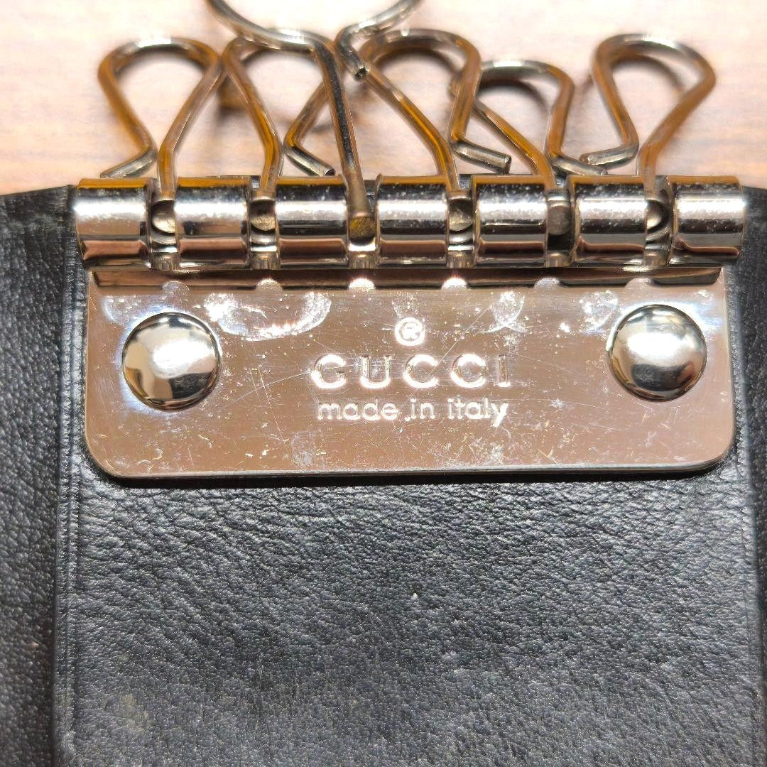 GUCCI GG Microssima 6-Key Case Wallet Black Embossed Leather W6.6cm Used Auth