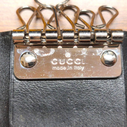 GUCCI GG Microssima 6-Key Case Wallet Black Embossed Leather W6.6cm Used Auth