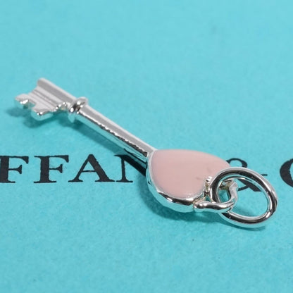 Tiffany & Co Sterling Silver 925 Pink Enamel Heart Key Pendant Top Charm