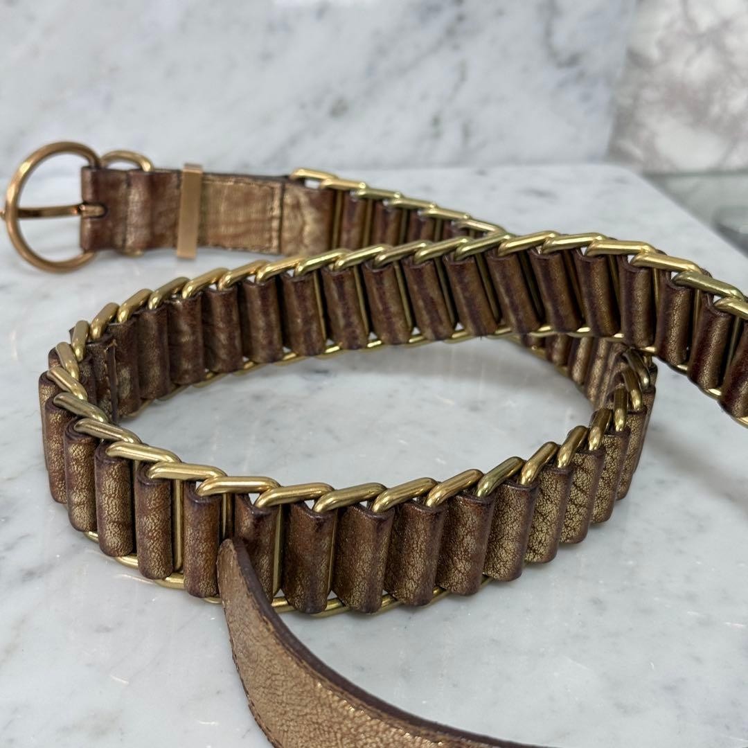 Miu Miu Gold Hardware Leather Chain Belt Double Ring L 94cm 37in Excellent