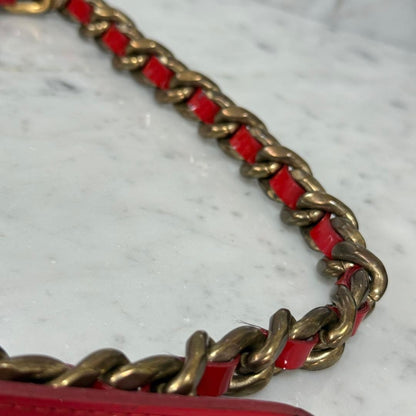 Authentic Miu Miu Red Patent Leather Chain Belt Women L 101cm 39.7in