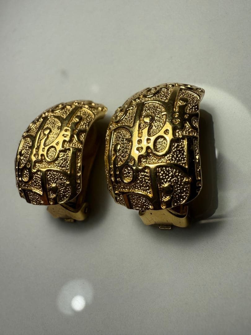 Vintage Christian Dior Trotter Clip On Gold Tone Earrings iconic monogram design