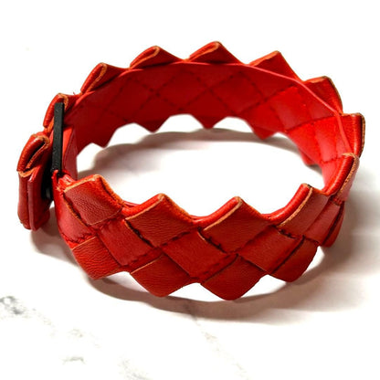 Bottega Veneta Auth Intrecciato Woven Leather Bracelet Red 20.5 cm 8.1" Used