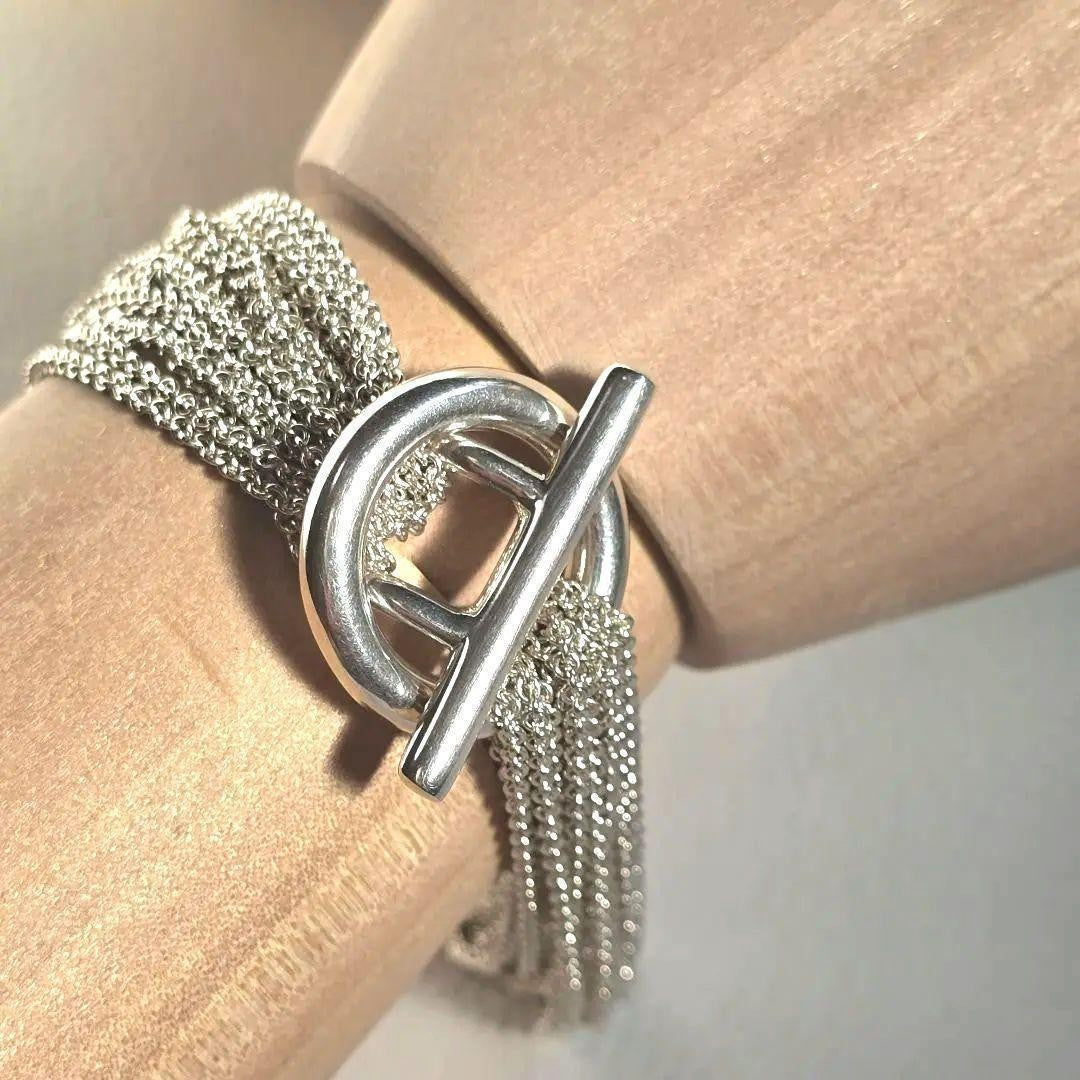 Tiffany & Co Silver 925 Open Heart 10 Row Chain Toggle Bracelet L 17cm 6.7 in