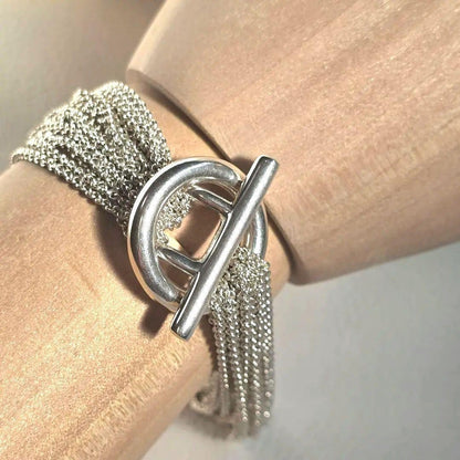 Tiffany & Co Silver 925 Open Heart 10 Row Chain Toggle Bracelet L 17cm 6.7 in