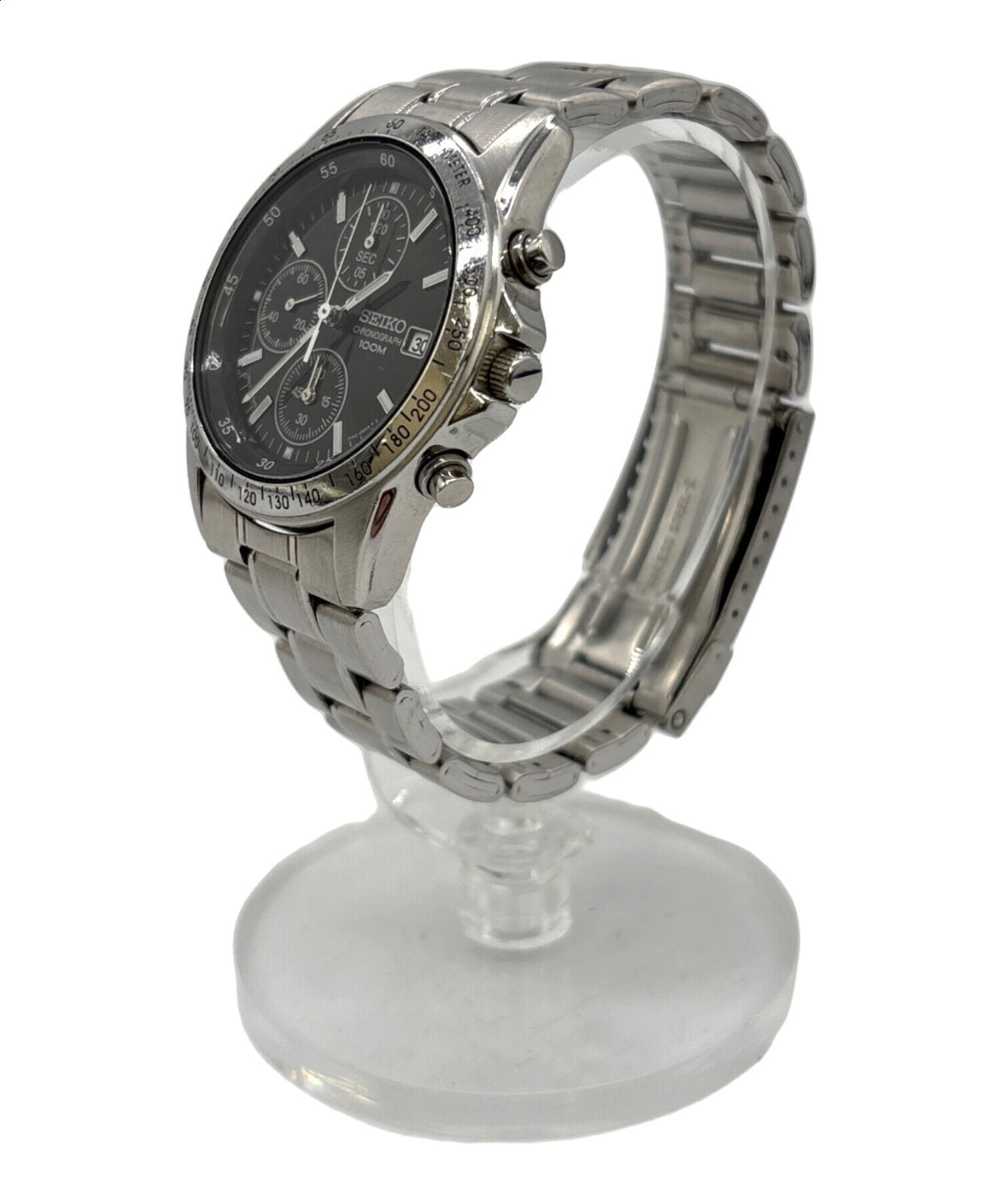 SEIKO Chronograph 7T92-0DW0 Mens Quartz Watch Black Dial Stainless Steel 38mm