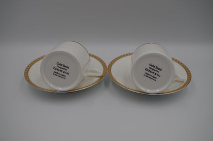 Tiffany & Co Gold Band Demitasse Cups Saucers Pair Made in Japan White Gold Set