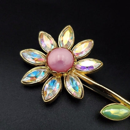 Christian Lacroix Auth Vtg Floral Brooch Aurora Rainbow Crystal Rhinestone Made