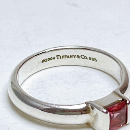 Tiffany & Co Sterling Silver Pink Tourmaline Stacking Ring Size 48 US 4.5 Used