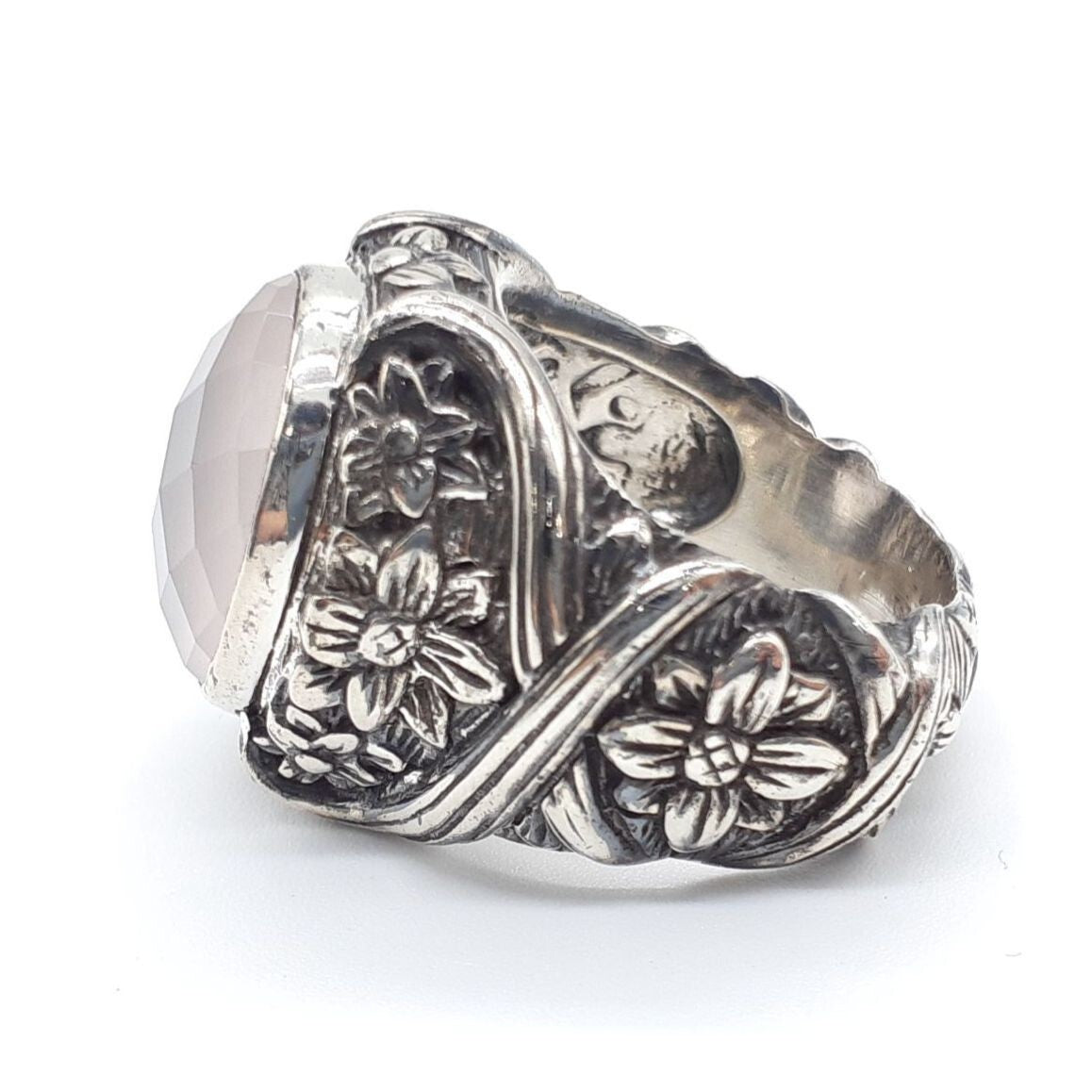 Stephen Dweck Rose Quartz Sterling Silver 925 Flower Ring Size US 5.75 Used