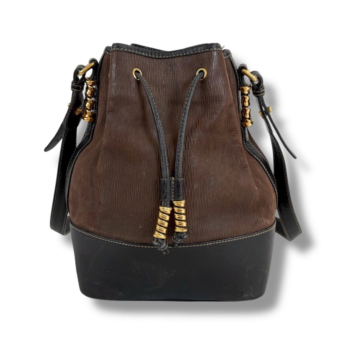 Loewe Velazquez Twist Gold Hardware Brown Leather Drawstring Shoulder Bag