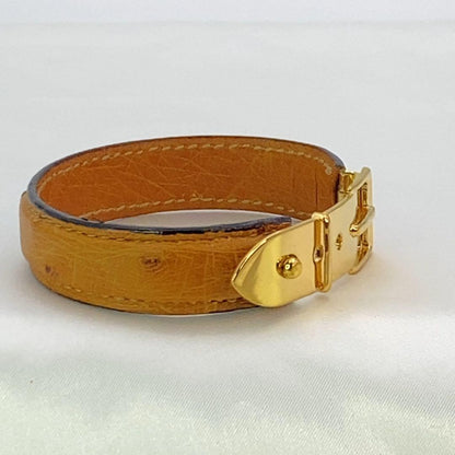 GUCCI Belt Motif Brown Leather Gold Hardware Bangle Bracelet L 16.5cm 6.5 in