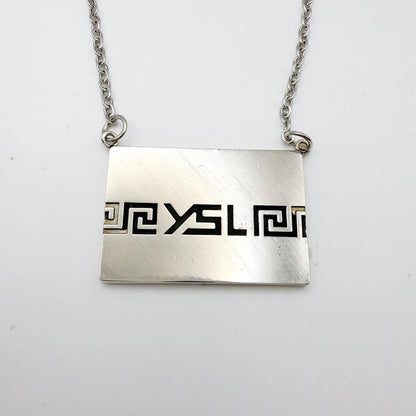 Yves Saint Laurent Sterling Silver 925 Square Logo Necklace L 53cm 20in Vintage