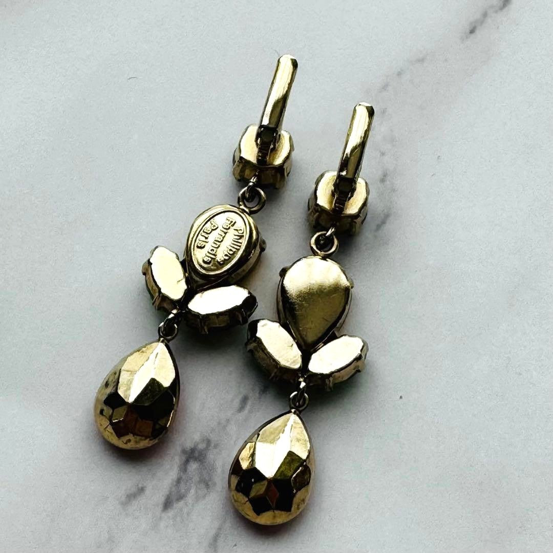 Philippe Ferrandis Multicolor Crystal Drop Earrings Gold Tone France 4.1in Used
