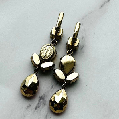 Philippe Ferrandis Multicolor Crystal Drop Earrings Gold Tone France 4.1in Used