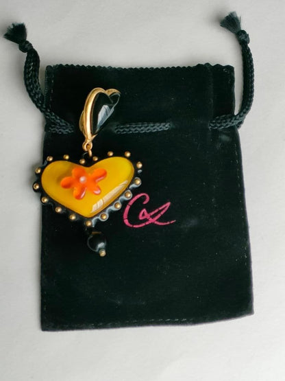 Christian Lacroix Heart Motif Pendant Top 5.0x8.2cm 2.0x3.2" Vintage Used Yellow
