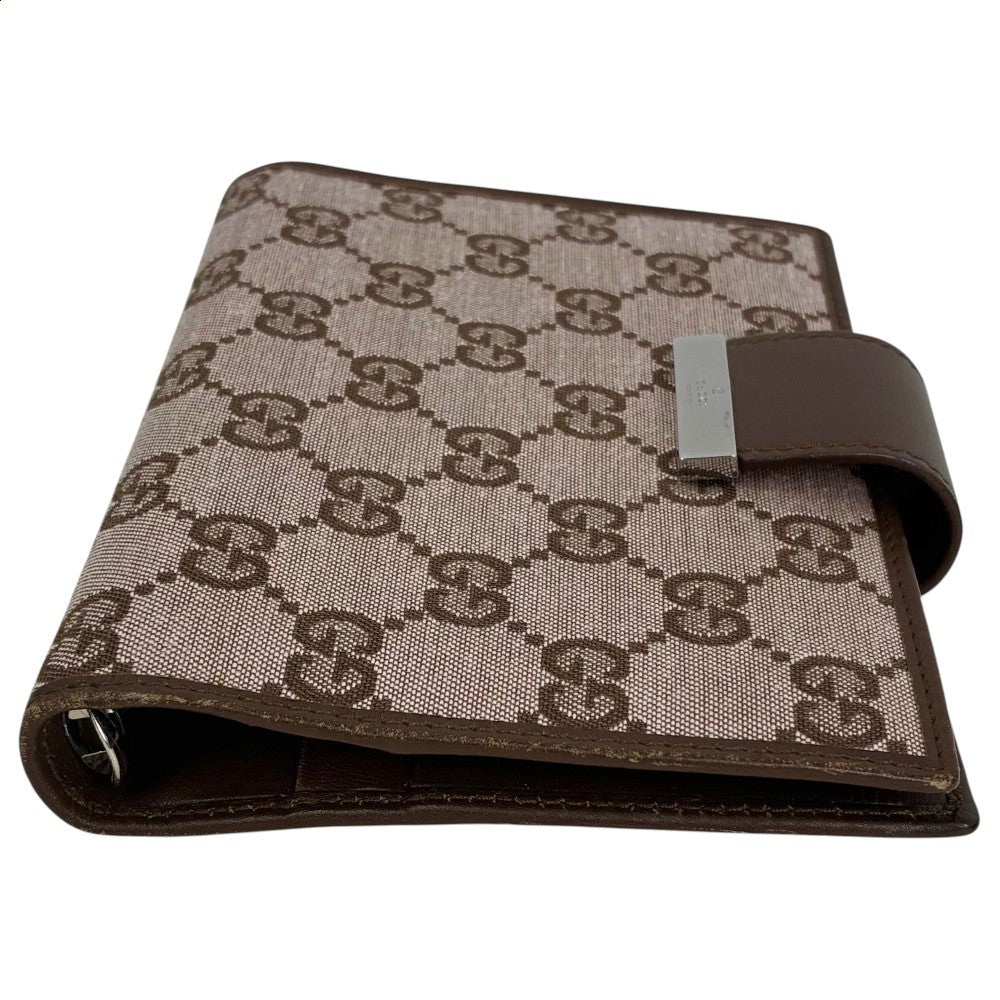 GUCCI GG Canvas Agenda Notebook Cover Planner Binder Brown Leather Silver HW