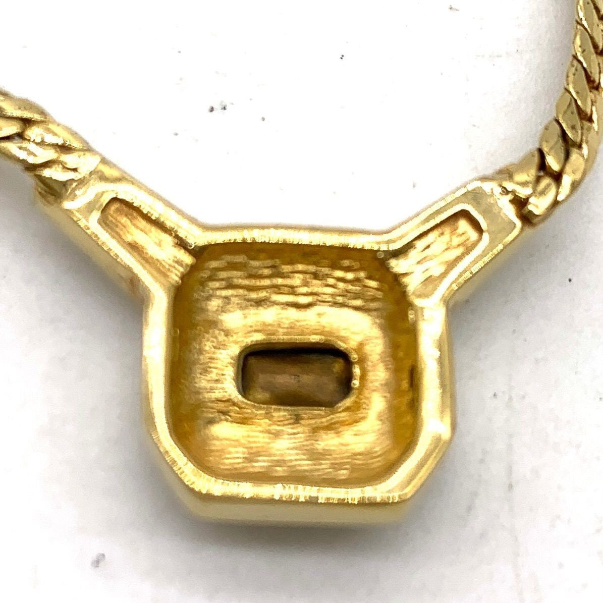 Vintage Christian Dior  Green Stone Rhinestone Gold Tone Chain Necklace 17" Used