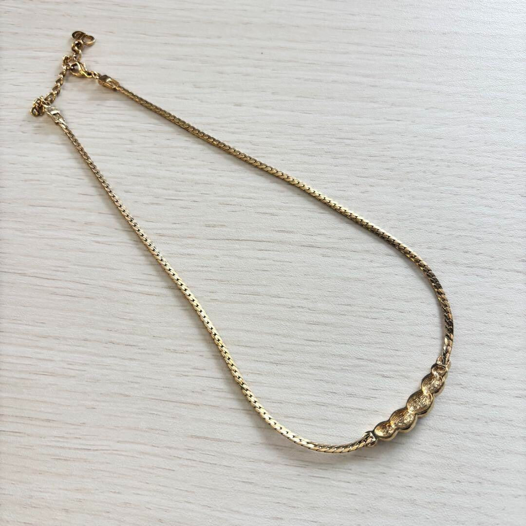 Christian Dior Rhinestone Gold Black Necklace Length 16.5" Used Japan Vintage