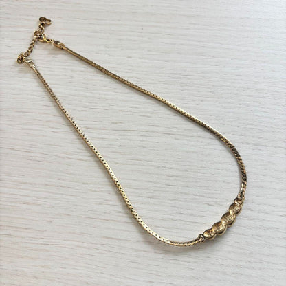 Christian Dior Rhinestone Gold Black Necklace Length 16.5" Used Japan Vintage