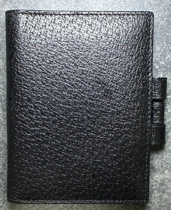 GUCCI Mini Notebook Memo Pad Cover Case Black Leather Pen Loop 8x10.5cm Vintage
