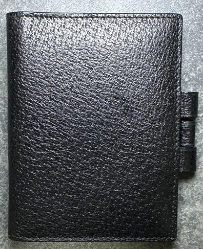 GUCCI Mini Notebook Memo Pad Cover Case Black Leather Pen Loop 8x10.5cm Vintage