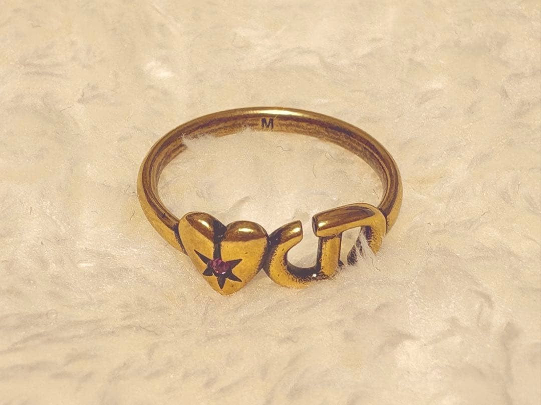 Christian Dior Lucky Charm Ring Heart Logo Antique Gold Tone Size M 52.5 US 6.25