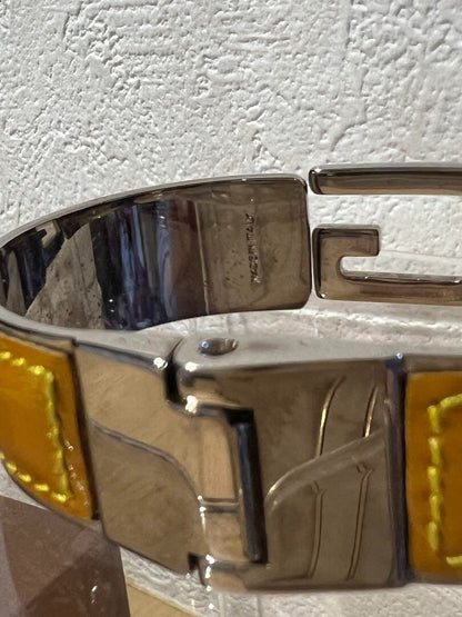 Gucci Leather Steal G Mark Bangle Yellow 18cm 7" Used Japan Authentic
