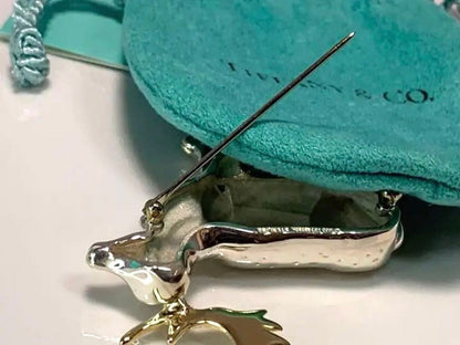 Vintage Tiffany & Co Deer 1988 Sterling Silver 925 x Gold 750 Brooch Used Rare