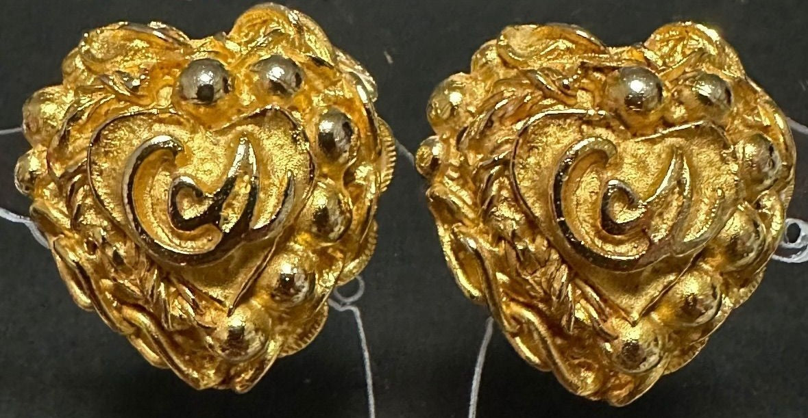 Christian Lacroix Auth Vtg Heart Motif GP Gold Clip Earrings 2.65x2.61 cm Used