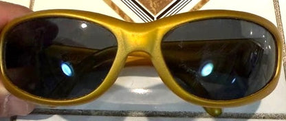 ARNETTE Vintage Gold Oval Sunglasses Matte Gold Frame Dark Lens Hawaii 1990s
