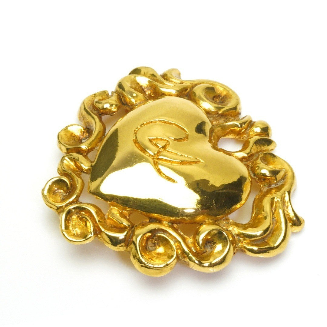 Christian Lacroix Authentic Vintage Heart Brooch Gold 5.8x5.5 cm 2.3x2.2" Used