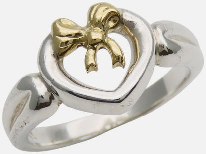 Tiffany & Co Heart Ribbon Ring Silver 925 18K Yellow Gold Combo Size US6 EU52