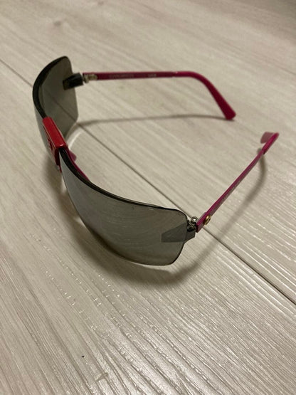 GARGOYLES Shield Sunglasses Pink Frame Smoke Grey Lens Half Rim Wraparound