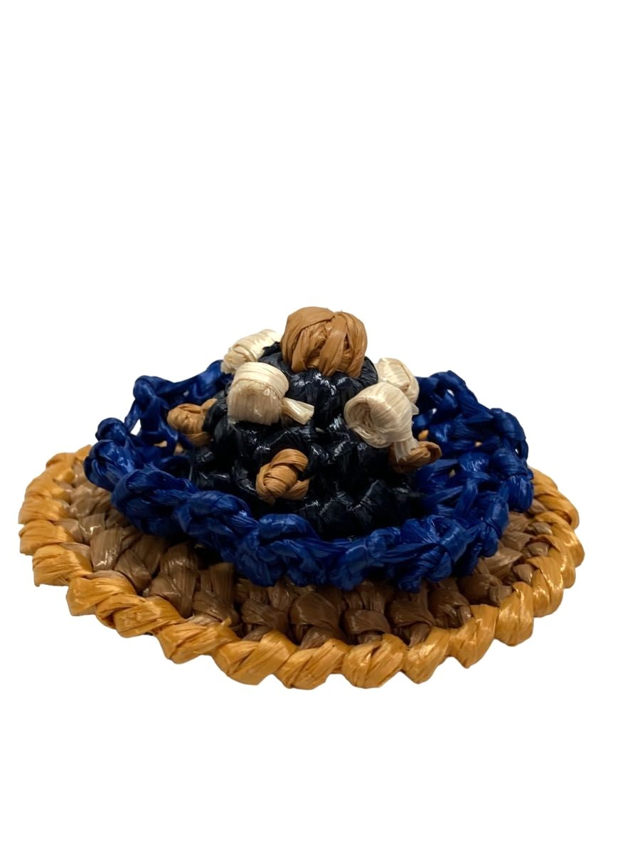 PRADA Flower Raffia Brooch Pin Blue Multicolor Woven Accessory Italy Excellent